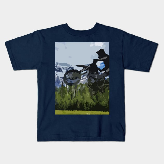 Mountain View Racer - Mount Robson Motocross Rider Kids T-Shirt by Highseller